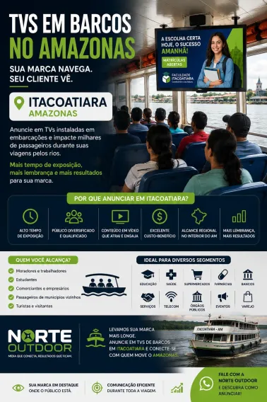 TVs em Barcos no Amazonas: anuncie em Itacoatiara e leve sua marca mais longe